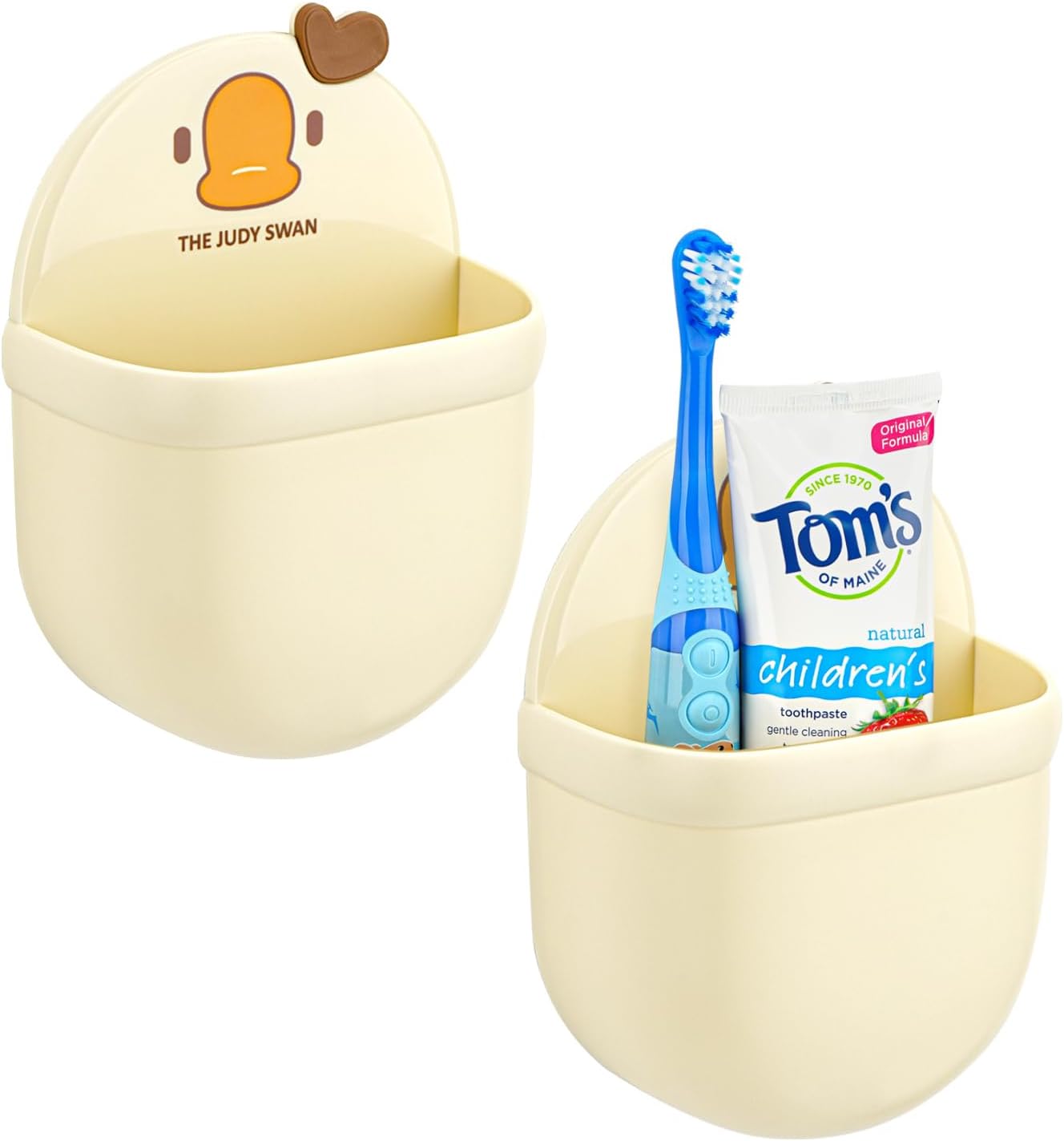 Linkidea 2 Pack Wall Mount Toothbrush Holder for Bathroom, Shower, Plastic Self Adhesive Wallmount Tooth Brush Hanger Compatible with Colgate, Spinbrush, Oral-B Kids Battery Toothbrush (Yellow)