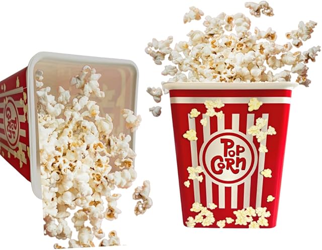 NARAMAKI Container for Pop Corn - Red Plastic Popcorn Holder - Candy Container - Sweets and Cookies for Parties - Birthday - Cinema - e Movie Night