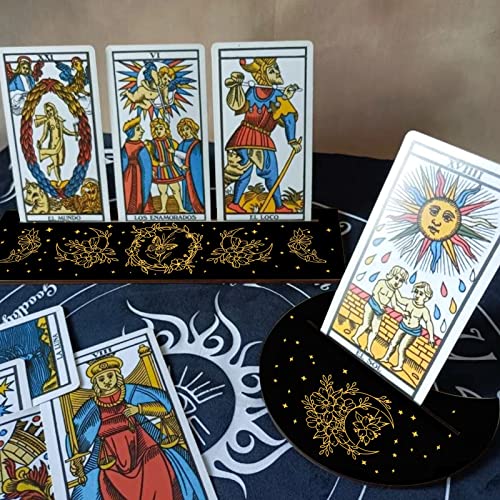 GORGECRAFT 2 Pieces Wooden Tarot Card Stand Black Tarot Card Holder 5" Moon Shape and 10" Rectangle Wood Tarot Cards Altar Stand Display Holder Witch Divination Ceremonial Tools - Image 3