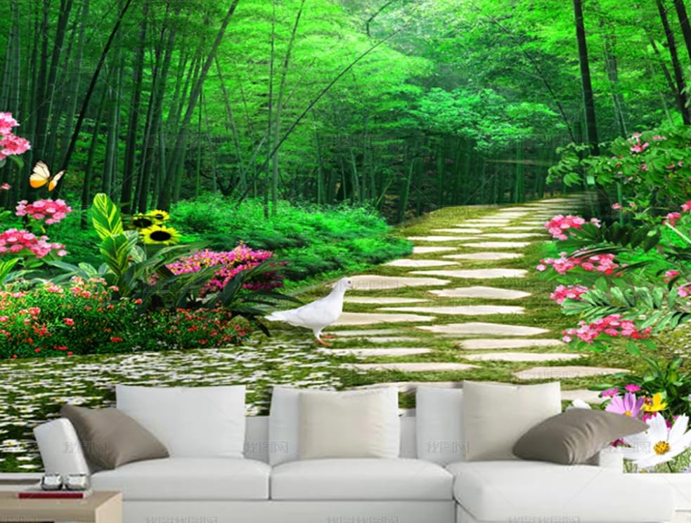 Papier peint intissé paysage bambou anti-bulle pour masquer les défauts du mur