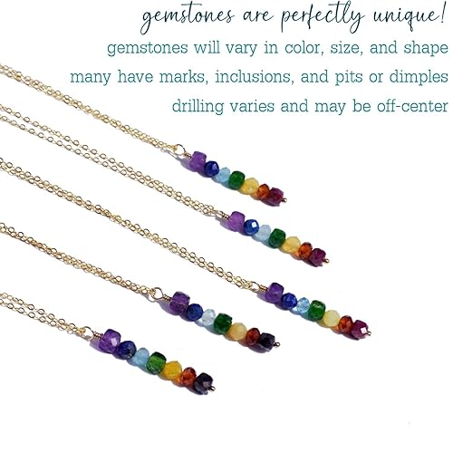 Miniatura 5 de ildsjela I AM ALIGNED. Handcrafted Rainbow Genuine Gemstone Crystal 7 Chakra Reiki Healing Multi-Birth Stones 14K Gold Filled Pride Yoga Necklace