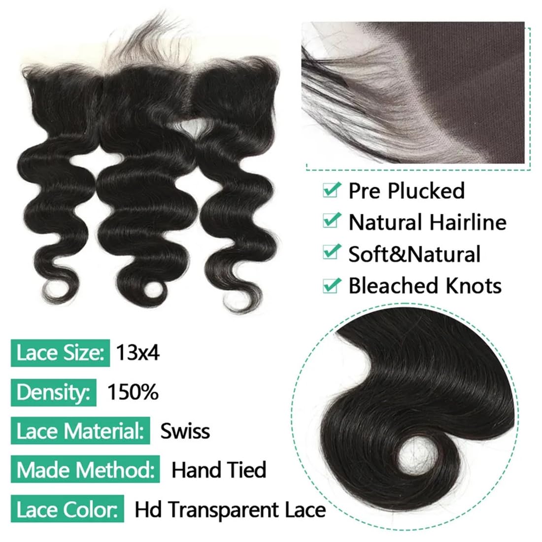 DUAUJUIU 13x4 Body Wave Lace Frontals Transparent Lace Closures Human Hair Frontal Closure Pre Plucked with Natural Hairline Free Part Ear to Ear Brazilian Hair for Women 12 Inch - Image 4
