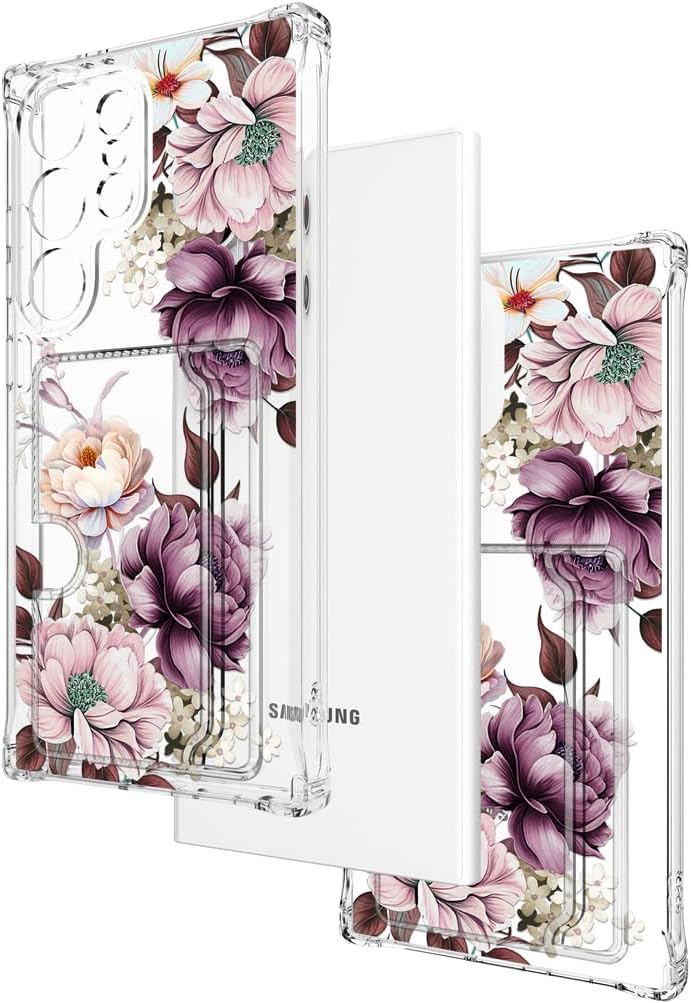 Hungo Compatible for Samsung Galaxy S25 Ultra Case Wallet with Card Holder,Ultra Thin Slim Cute Girly Skin Cases Protector with Airbag Bumper for Women Girls (Clear Pink Rose) - Image 4