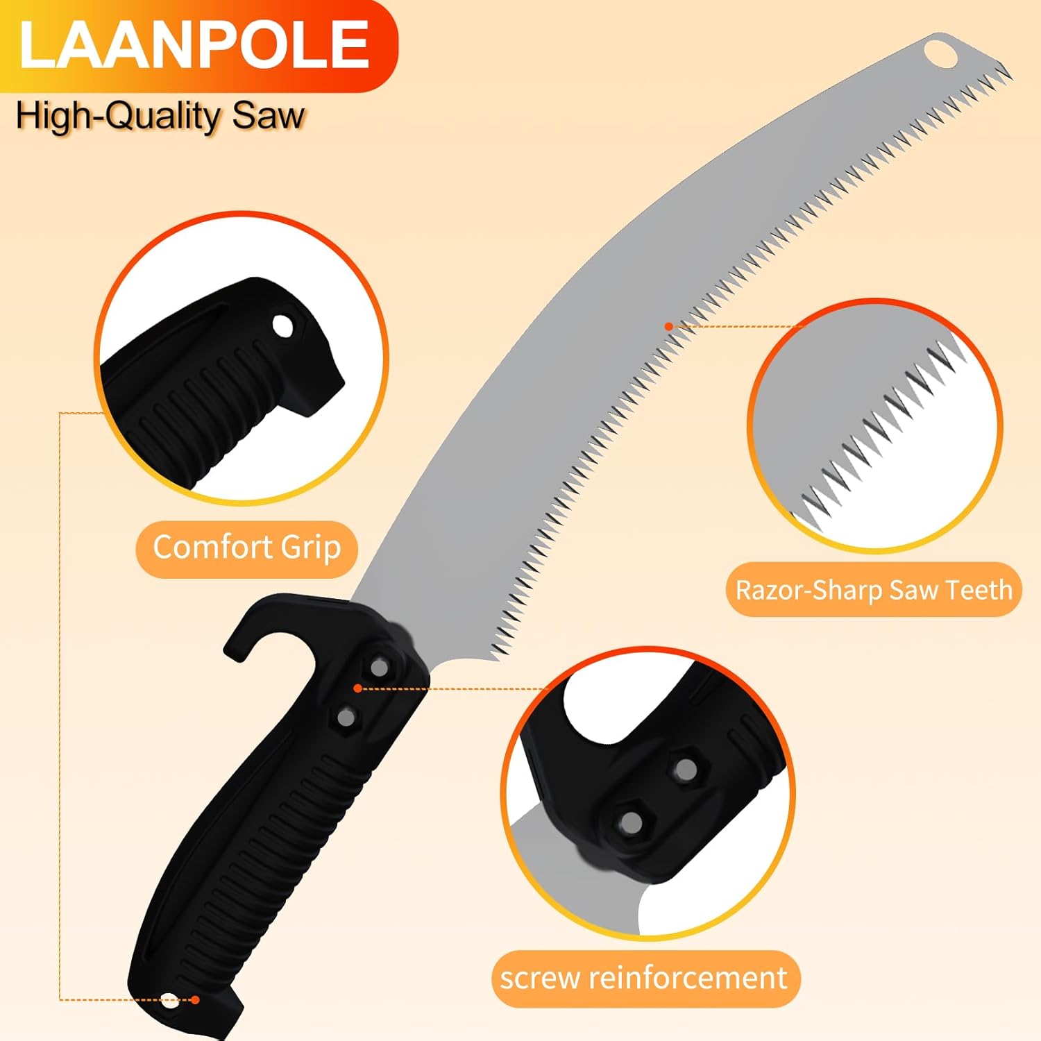 20FT Pole Saw, Telescoping Tree Trimmer with 3-12FT Extension Pole, Manual Branches Pruner for Backyard, Orange