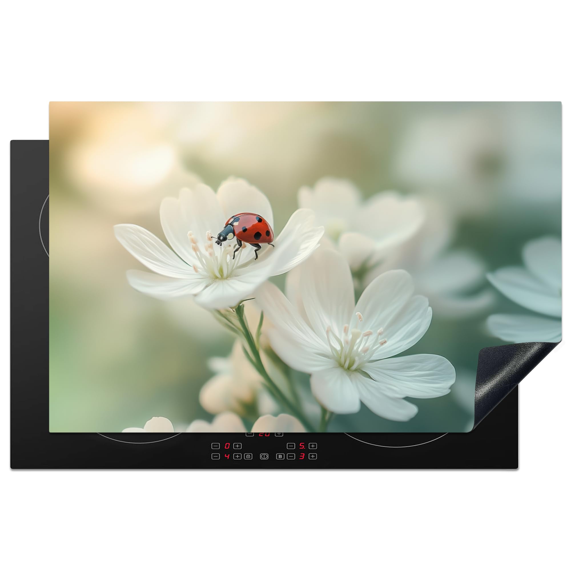 KitchenYeah© Induction Hob Cover Protector Mat 20.5"x31.9" / 81.2x52 cm Kitchen Universal Ceramic Covers for Electric Cookers Vinyl Ladybird - Flowers - White