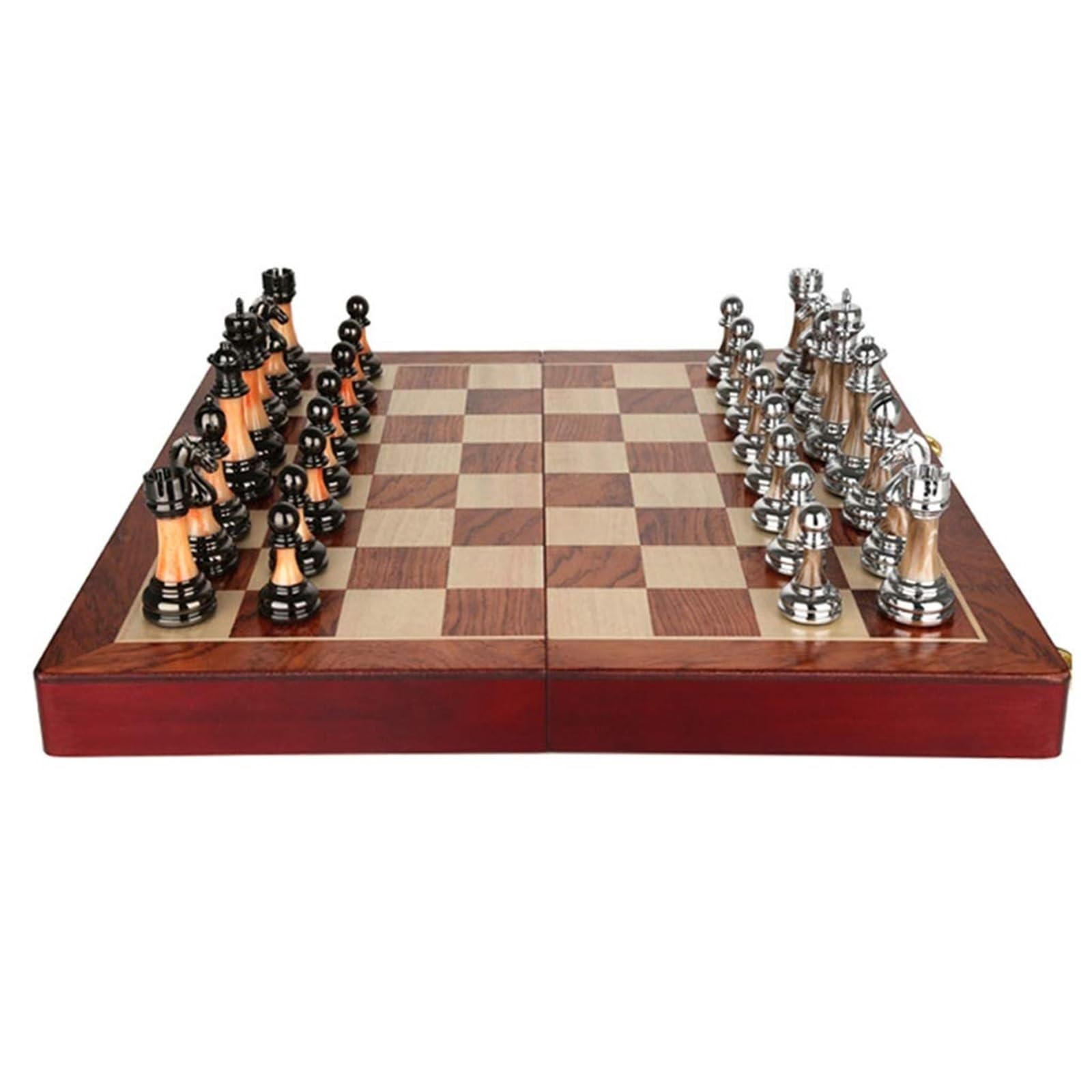 Set di scacchi internazionale, scacchiera classica, pezzi degli scacchi fatti a mano, set di scacchi in legno pieghevoli in metallo for adulti scacchiera portatile
