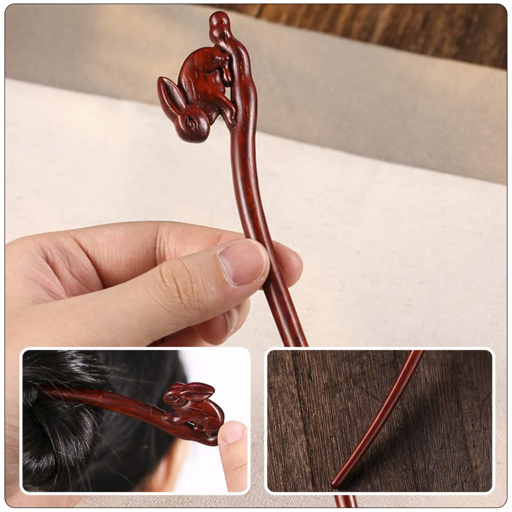 ABOOFAN Vintage Hair Stick Rabbit Shaped Hair Chopstick Wood Antique Hair Clip Hanfu Hairpins Retro Head Accessory for Hair Styling Tool Chinese New Year Gift : Beauty & Personal Care