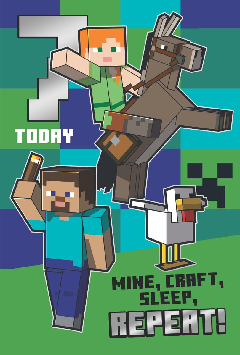 MINECRAFT BIRTHDAY CARD WITH STICKERS AGE 7, 7TH BIRTHDAY, GAMING CARD, FOR HIM, HER, BROTHER, SISTER, COUSIN