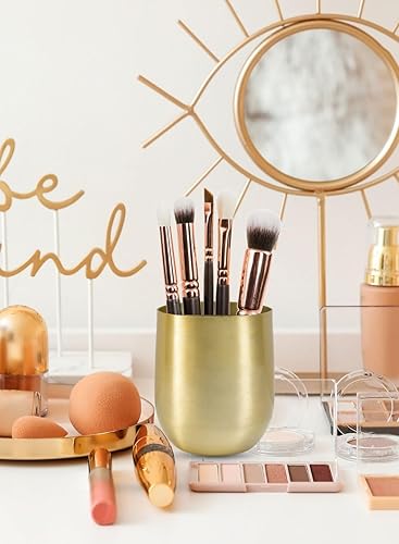 Miniatura 3 de Serene Spaces Living Jarrón de aluminio con aspecto de latón, detalles decorativos de latón, uso como maceta de latón para plantas, jarrón dorado