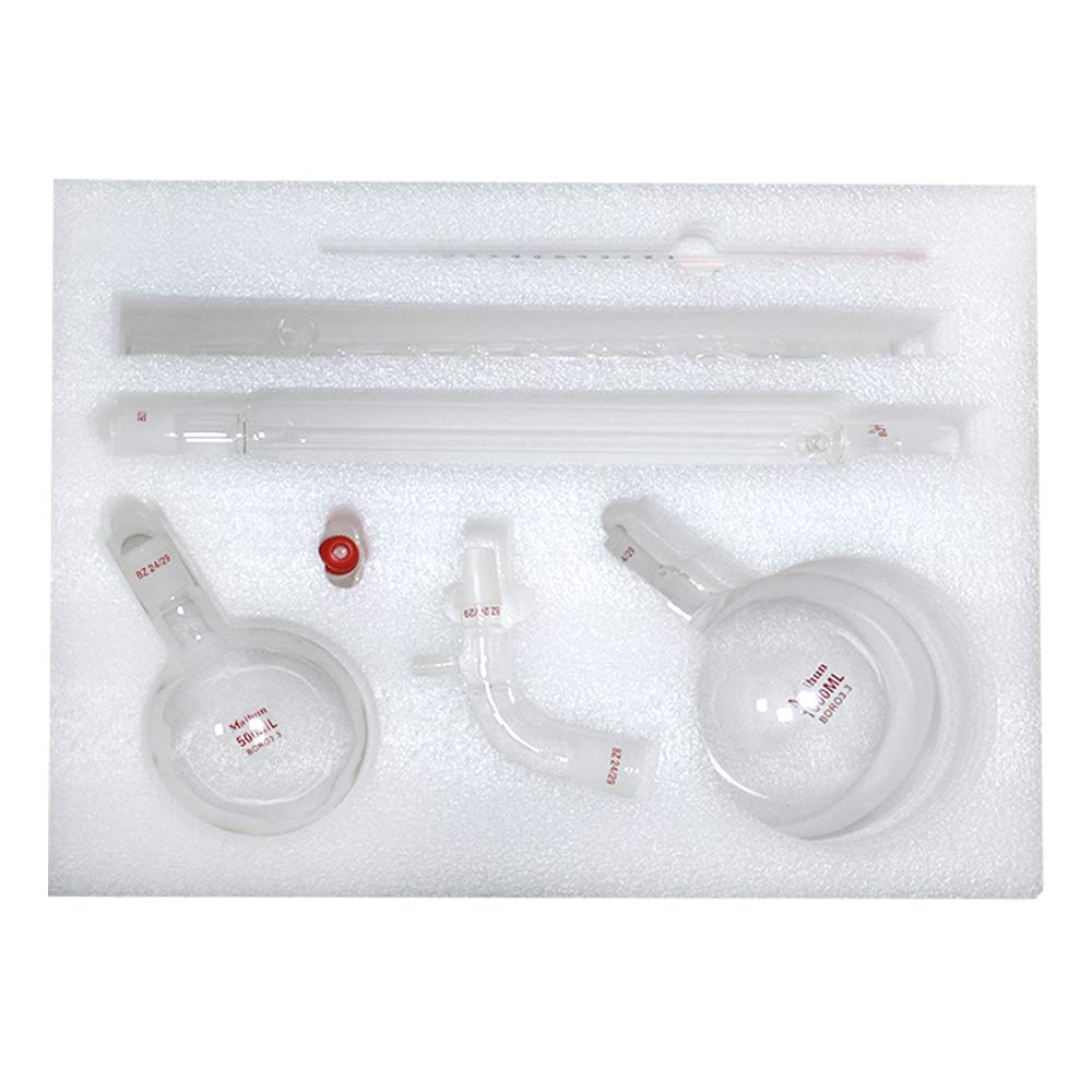 Glasdestillationsgerät Destillation von ätherischen Ölen mit Doppelkondensator 1000 ml & 500 ml Kolben Destillationsadapter Laborchemie Glaswaren Kits