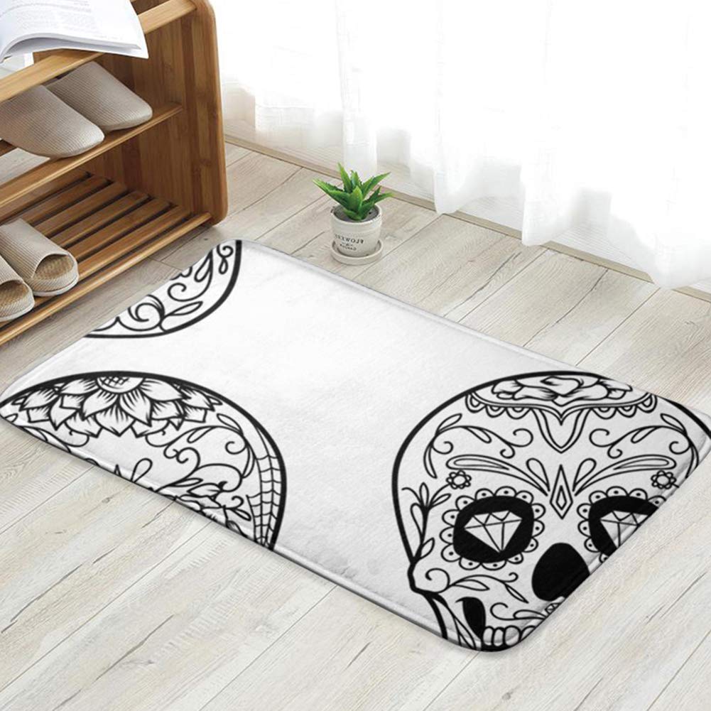 Fimaliy Day Dead Sugar Skull Outline Tattoo Vintage Doormat Entrance Mat Floor Mat Rug Indoor/Front Door/Bathroom/Kitchen and Living Room/Bedroom Mats 31.5 X 19.5 Inch