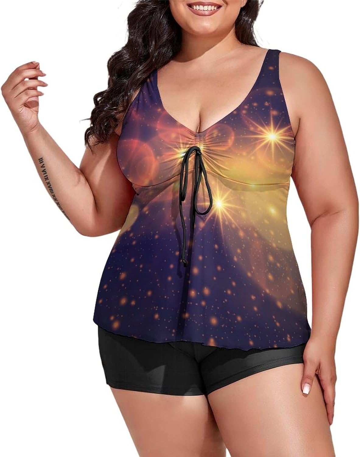 Womens Plus Size Tankini Swimsuit with Shorts Galaxy Universe Nebula 2 Piece Bathing Suit Swimwear Tummy Control