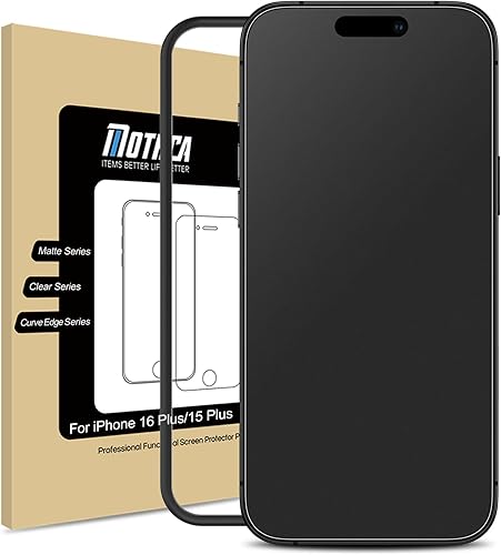 Mothca Protector de pantalla de vidrio mate para iPhone 16 Plus/iPhone 15 Plus (6.7 pulgadas), película de vidrio templado antirreflejos y