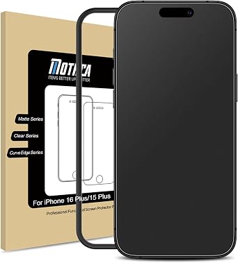 Mothca Matte Glass Screen Protector for iPhone 16 Plus/iPhone 15 Plus 6.7 inch Anti-Glare & Anti-Fingerprint Tempered Glass Film, [Easy Installation Frame] Case Friendly, Smooth as Silk