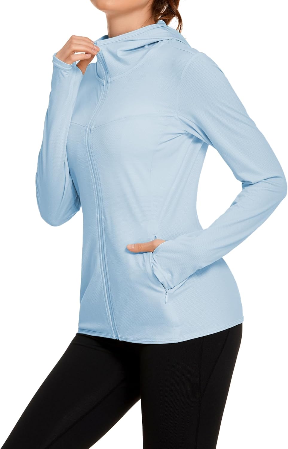 COOrun Women's UPF 50+ Sun Protection Hoodie Jacket Long Sleeve Athletic Running Full Zip Workout Jacket with Pockets - Image 2