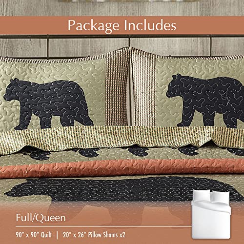Virah Bella 3 Piece Full/Queen Cabin Quilt Bedding Set - Bear And Paw - Rustic Country Reversible Patchwork Comforter Set With Decorative Pillow Shams #TOP2