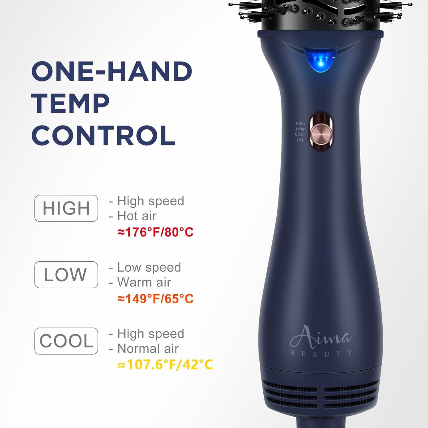 One Step Hair Dryer & Volumizing Brush, Aima Beauty Hair Styling Tool - Ceramic Straightener, Curler, Hot Air Styler & Ionic Salon Brush, Prussian Blue - Image 7