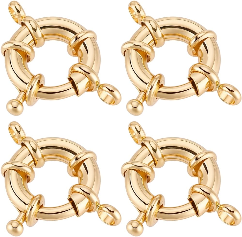 Beebeecraft 1 Box 12Pcs Spring Clasp Connector Real 18K Gold Plated Brass Necklace Link Trigger Clasps Charms Findings with Round Close Ring for Jewelry Making Bracelet Anklets DIY Craft Supplies