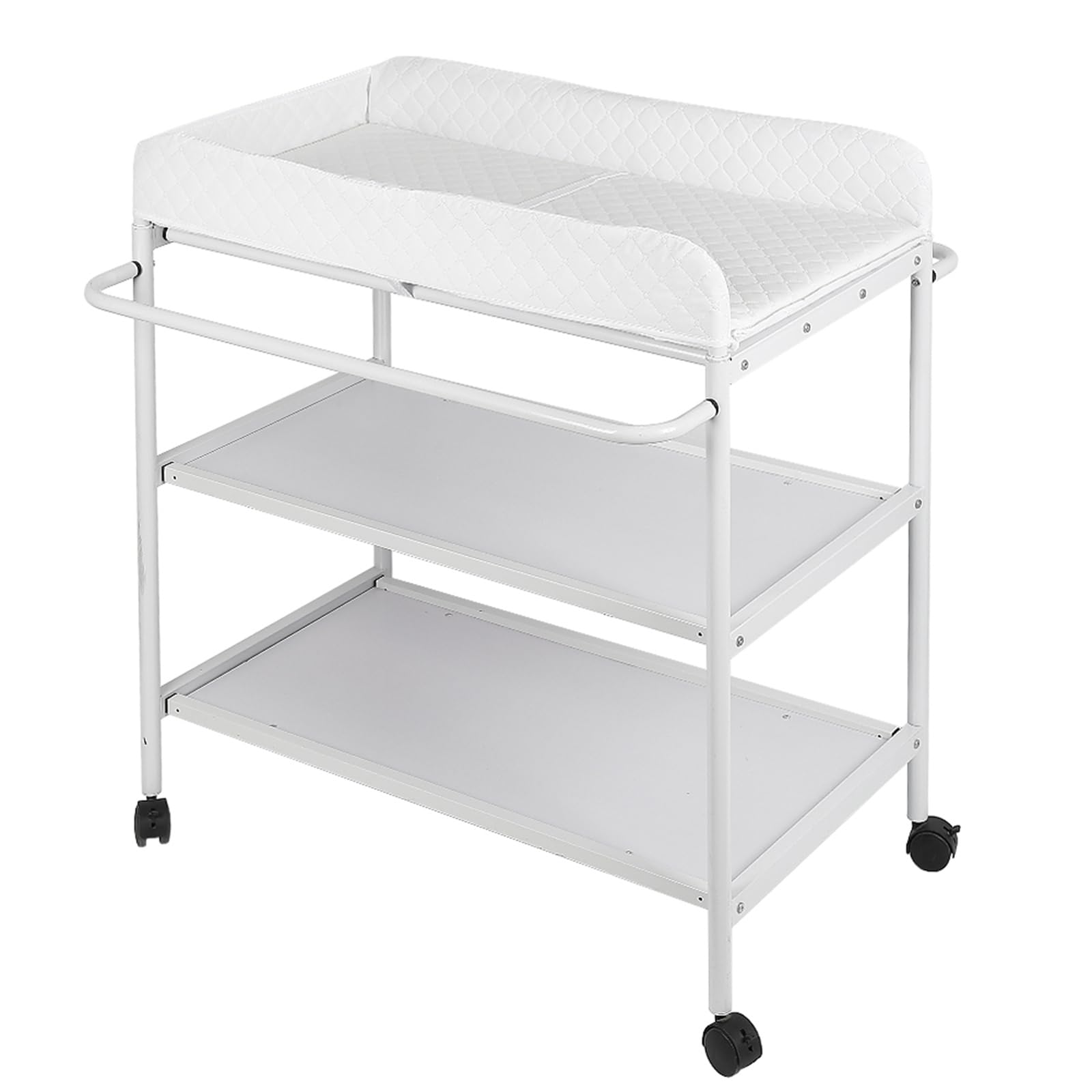 Homewell - Mesa de cambio portátil, mesa de cuidado para recién nacidos con ruedas y soporte de almacenamiento, mesa cambiadora estable y segura para dormitorio, salón, 84 x 72 x 90 cm