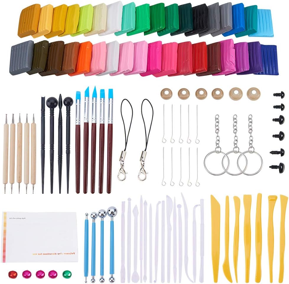 PH PandaHall 36 Colors DIY Soft Craft Oven Bake Modelling Blocks Polymer Clay With Modeling Tools and Accessories - 44x34mm
