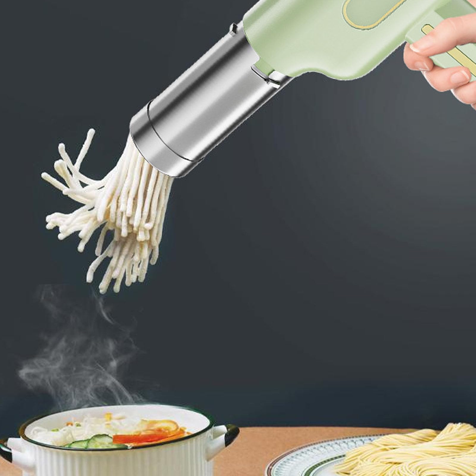 Máquina para hacer pasta eléctrica, máquina para hacer espaguetis automática con 5 moldes para pasta
