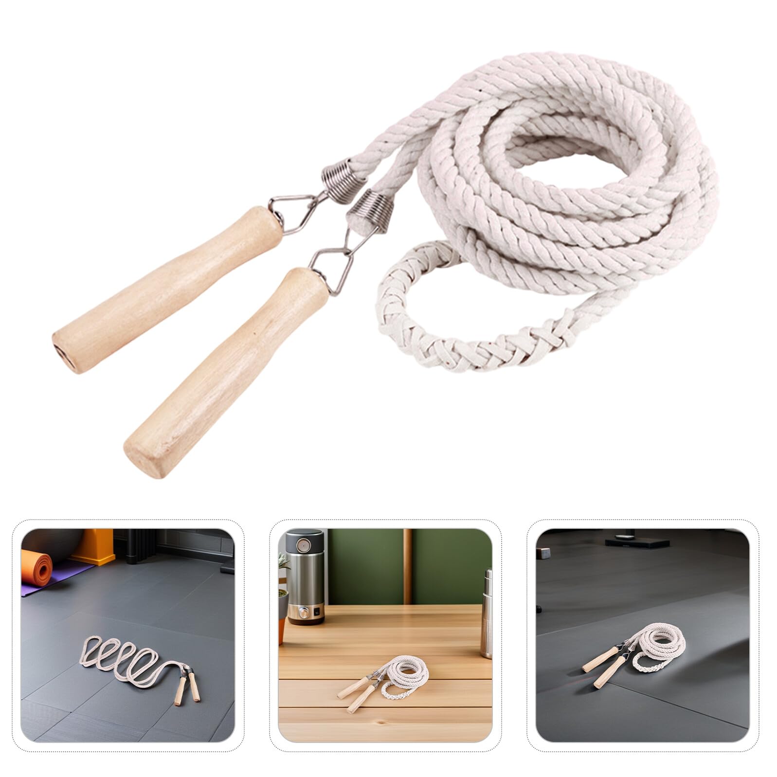 2 pezzi Corda per Saltare in Cotone Intrecciato con Manico in Legno Corda Salto Gruppo per Attività Sportiva Scolastica e Giochi all Aperto