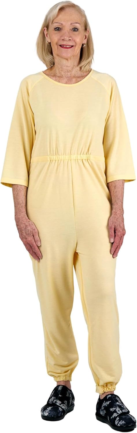 Ovidis Dementia Clothing – Alzheimers Anti-Strip Jumpsuit – Onesie for Elderly Women – Carrie Yellow XL
