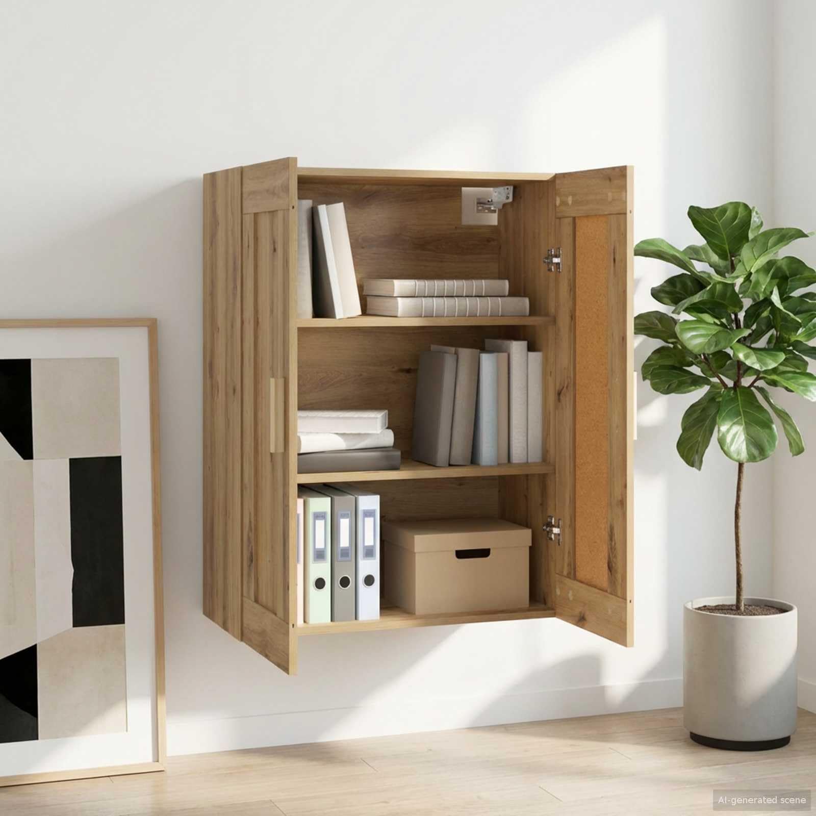 Wandregal Artisan-Eiche 69,5 x 34 x 90 cm Wandhalterung für Wohnzimmer Schlafzimmer Küche Bad Flur Büro Stauraum Holz Metall Vintage Industrial