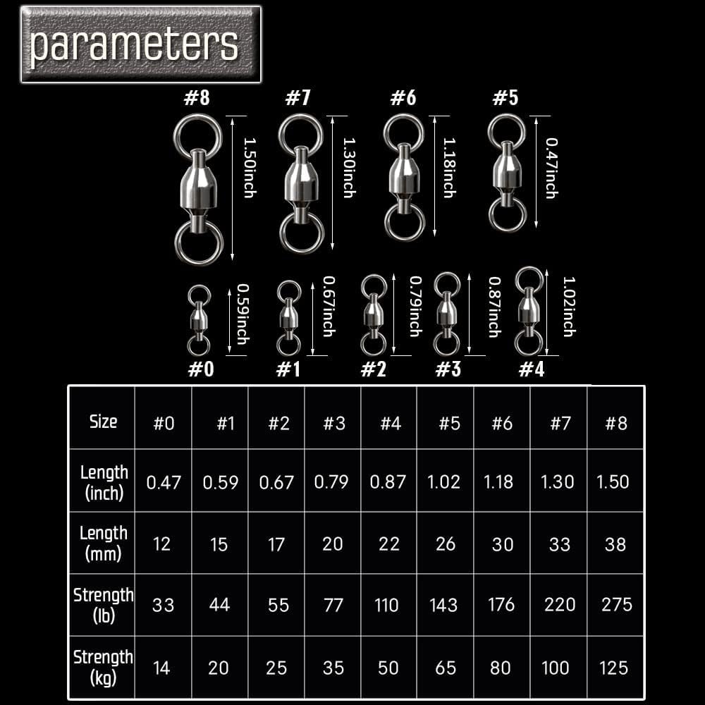 Rolling Swivels Alta Resistencia Rodamiento de Bolas Giratorio Sólido Anillos Negro Pesca