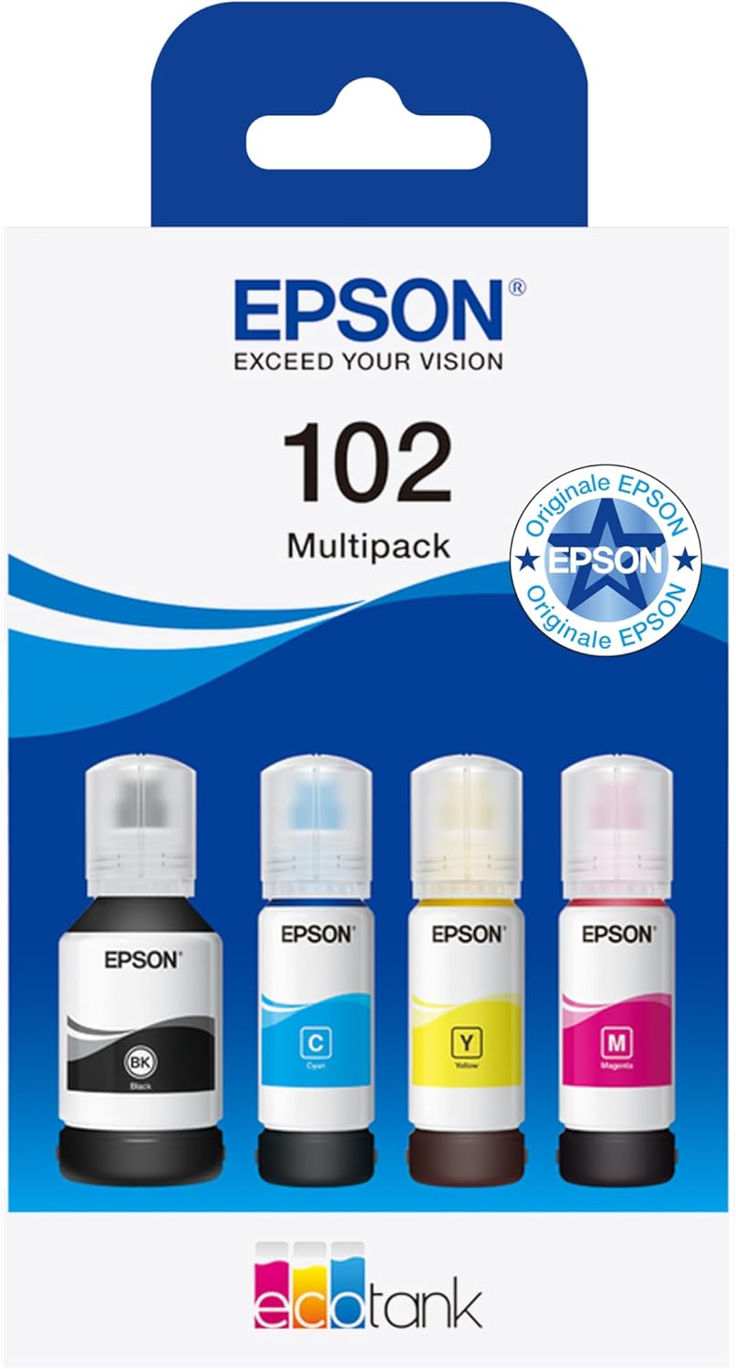 Epson 102 CMJN BOUTEILLE ECOTANK EcoTank 4-colour Multipack, Inchiostri originali dye e a pigmenti a 4 colori, Nero, L