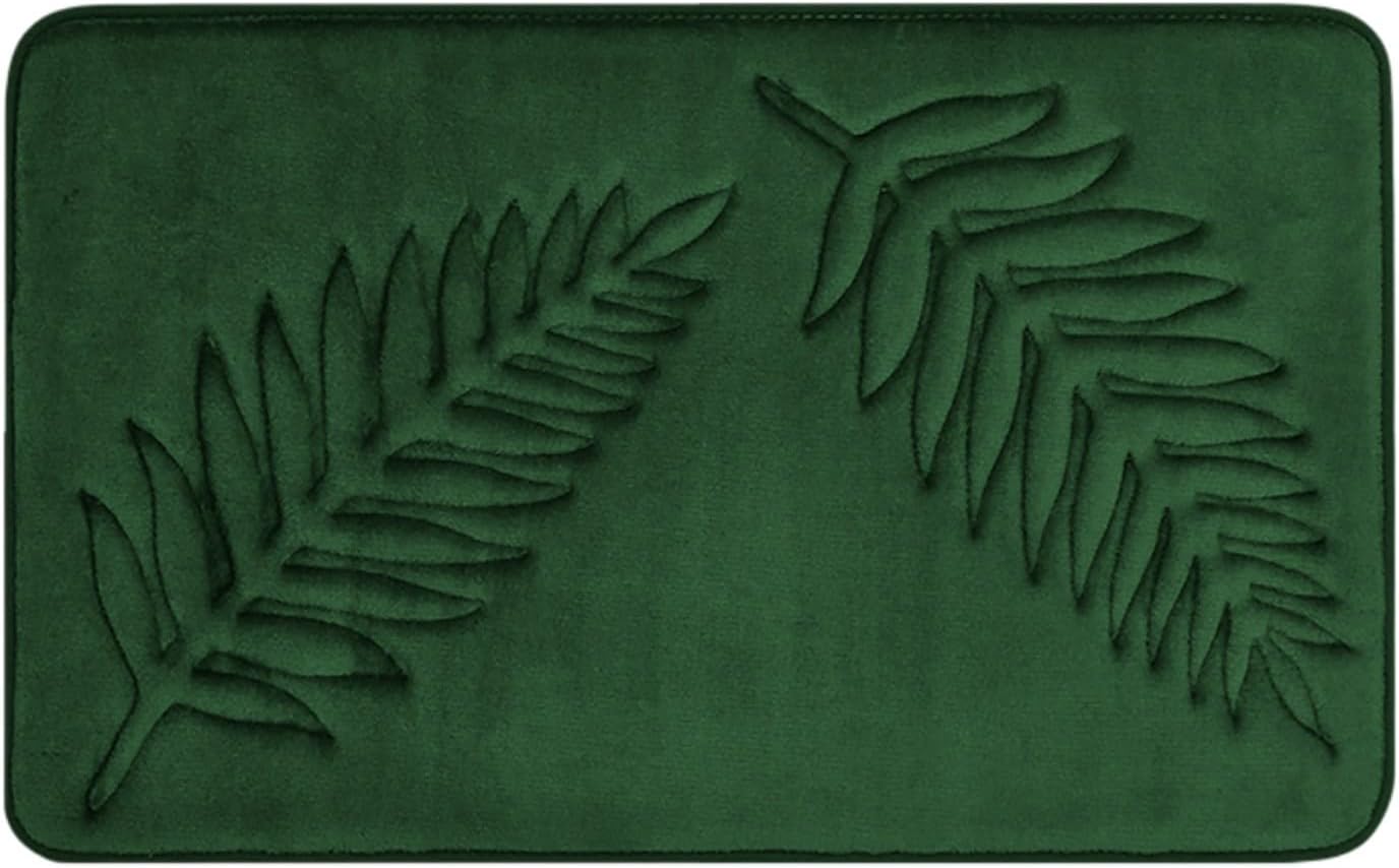 Memory Foam Leaf Green Bathroom Rug, Large Absorbent Quick-Drying Green Bath Mat, Washable Anti-Slip Bathroom Mat for Living Room, Fall Decoration (L)