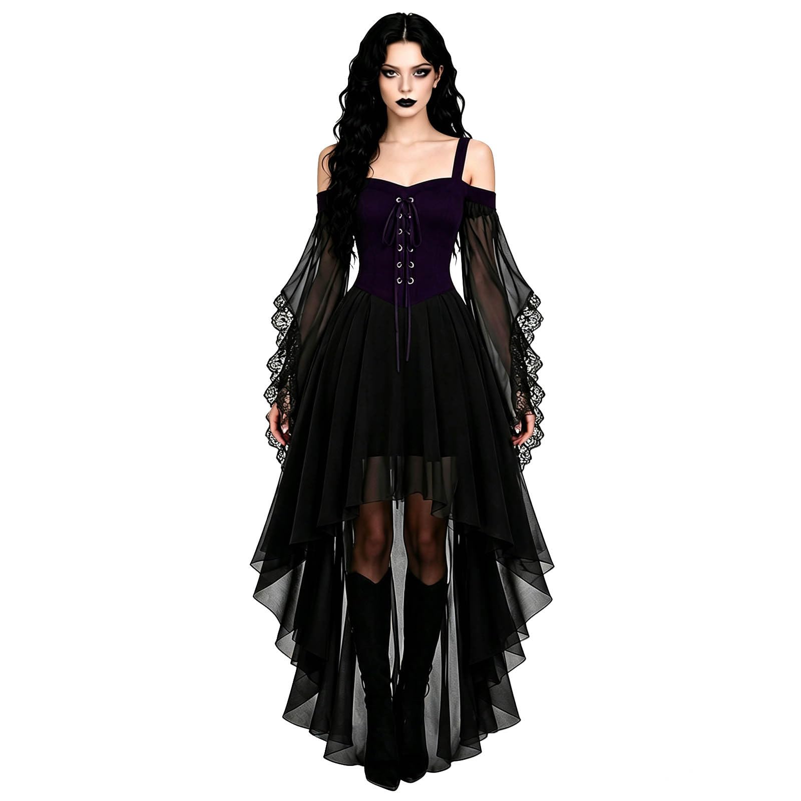 Halloween Costumes for Women Gothic Dress Vintage Steampunk Lace Up Corset Medieval Renaissance Dress Batwing Sleeve Fancy Victorian Witch Costume Elegant Cocktail Boho A-line Chiffon Maxi Dresses