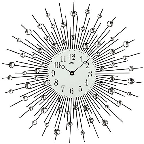 Preisvergleich Produktbild AMS 9380 Wanduhr Quarz schwarz lackiertes Metallgehäuse mit Glassteinen