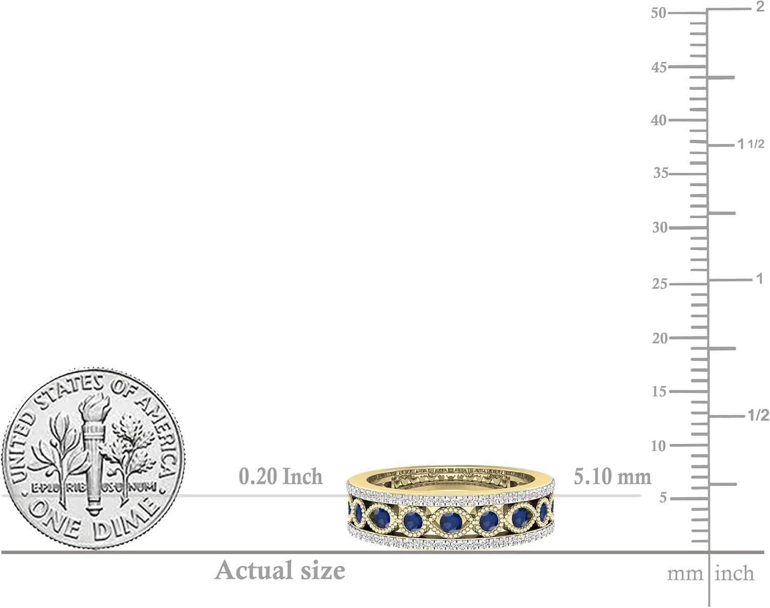 Dazzlingrock Collection Round Gemstone & White Natural Diamond Women Vintage Stackable Wedding Band, 10K/14K/18K Real Solid Gold