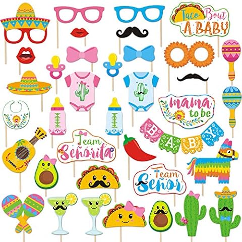 Kitticcino 37 Pcs Fiesta Mexican Photo Booth Props Mexican Fiesta Gender Reveal Taco Bout a Baby Shower Photo Sign Cover