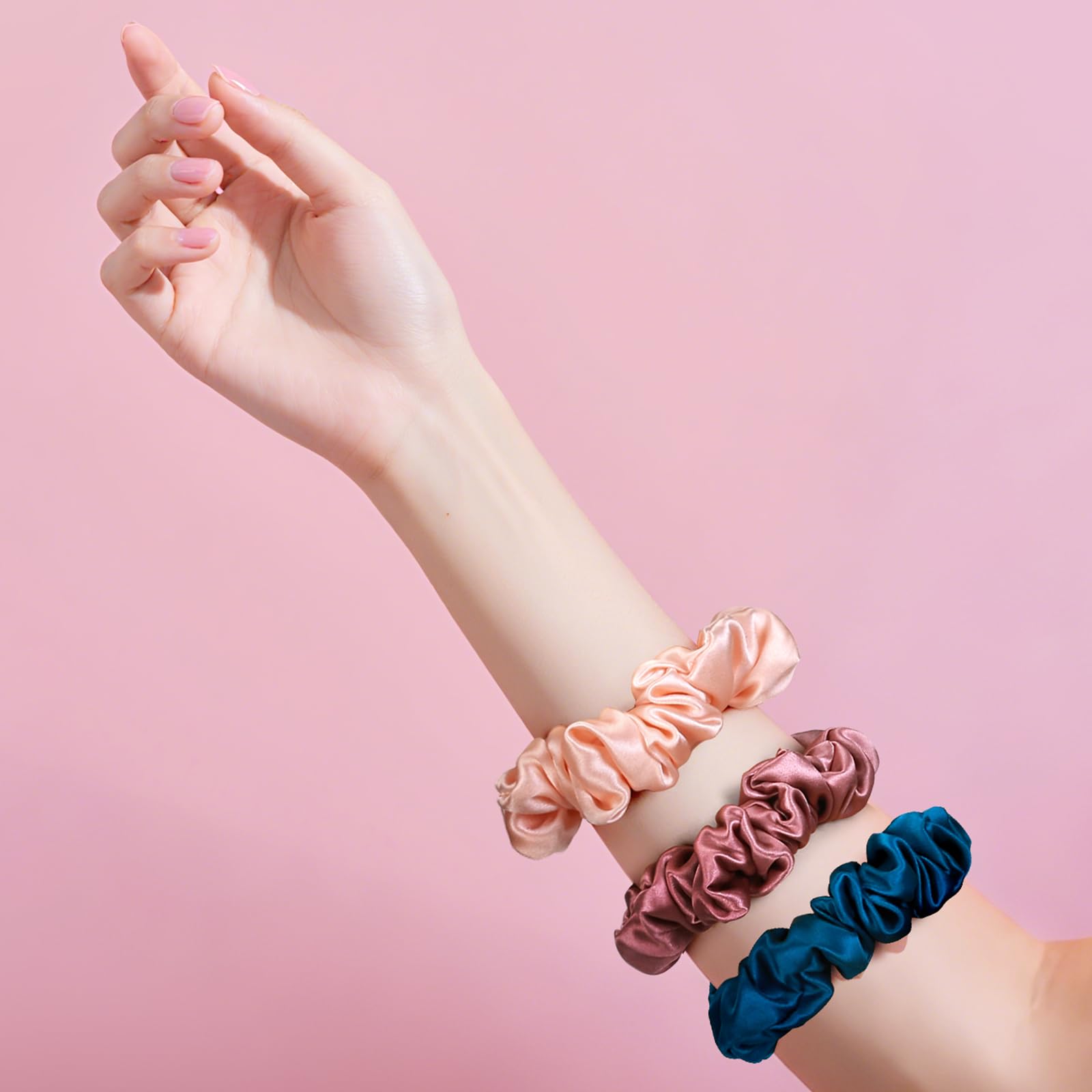 Scrunchies jedwabna gumka do włosów, jedwabna, miękka w dotyku, utrzymuje fryzurę, idealna do delikatnych włosów, 3 sztuki, kremowy kolor morski morski dusty rose