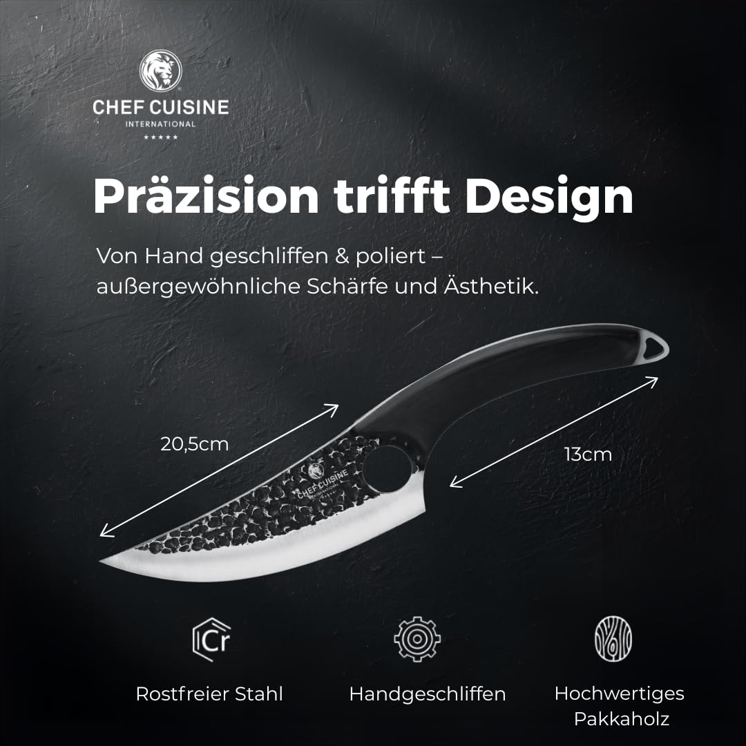 CHEF CUISINE BBQ Messer 53-55 HRC Stahl | 20,5 cm geschmiedete Klinge aus rostfreiem Klingenstahl | Griff aus Edelstahl & Pakkaholz | Küchenmesser für Fleisch & Grill