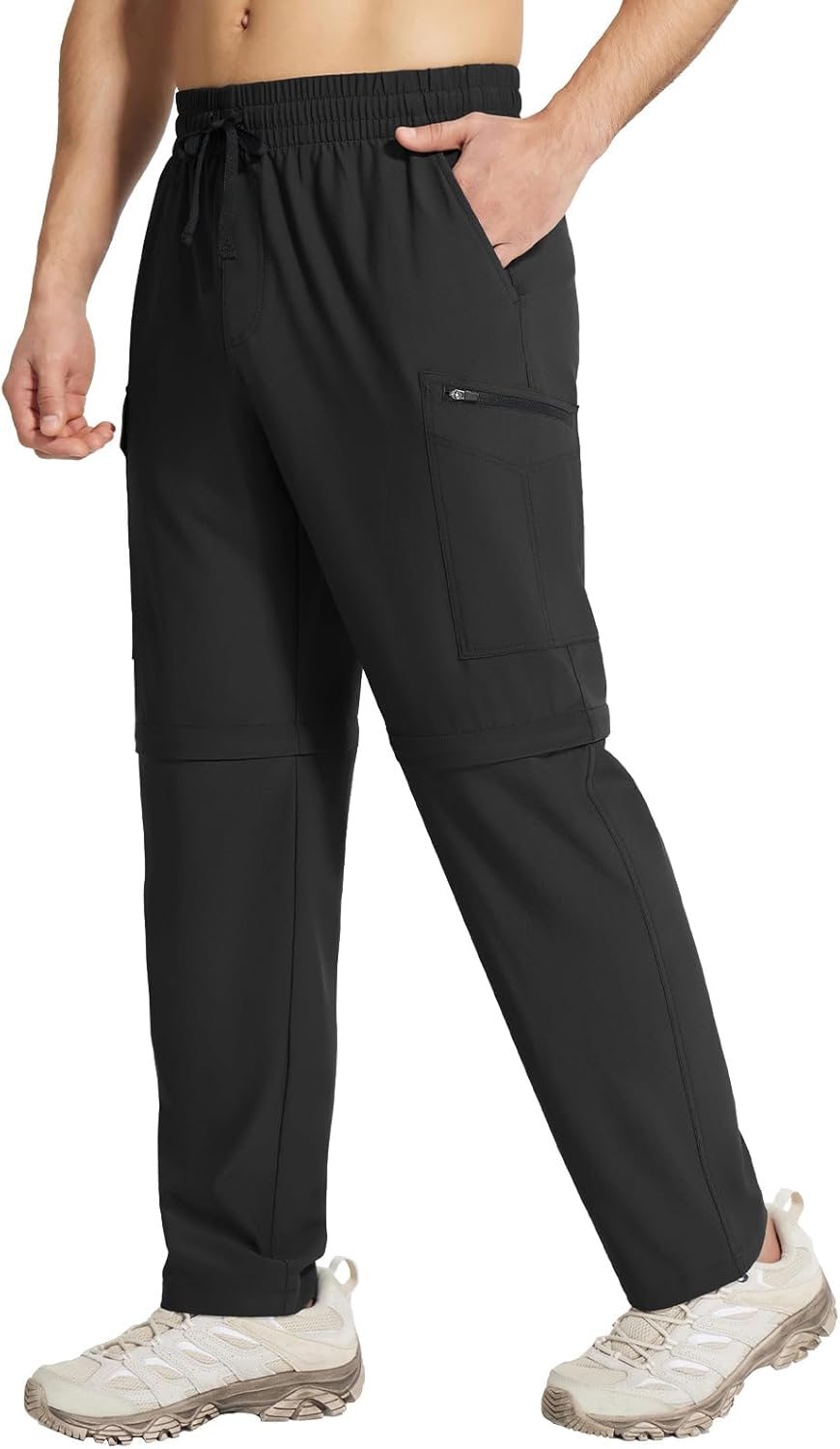 baleaf Men's Hiking Convertible Pants Water Resistant Lightweight Quick Dry Cargo Elastic Waist Outdoor with Zip Pockets