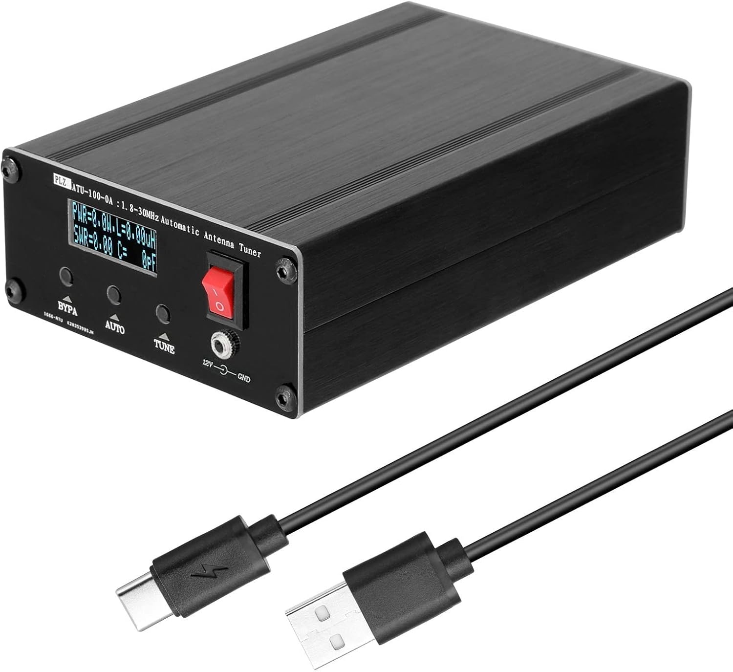 ATU100 1.8-50Mhz tic Shortwave Antenna Tuner USB Type-C Rechargeable with 0.91inch OLED Display Antenna Tuner Tester for Home Lab Factory Auto