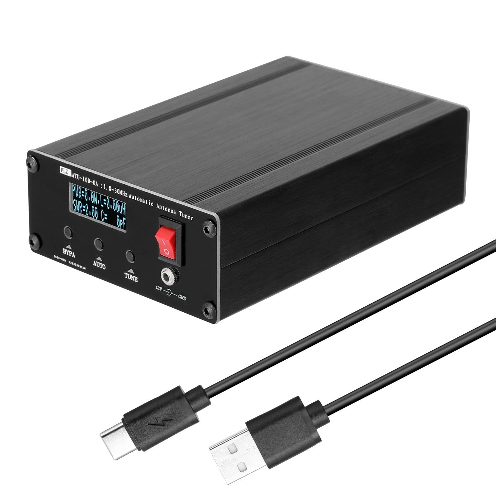 ATU100 1.8-50 Tuneur d'antenne à ondes courte automatique MHz USB Type-C rechargeable avec 0.91inch Old Display Tuner Haute Précision