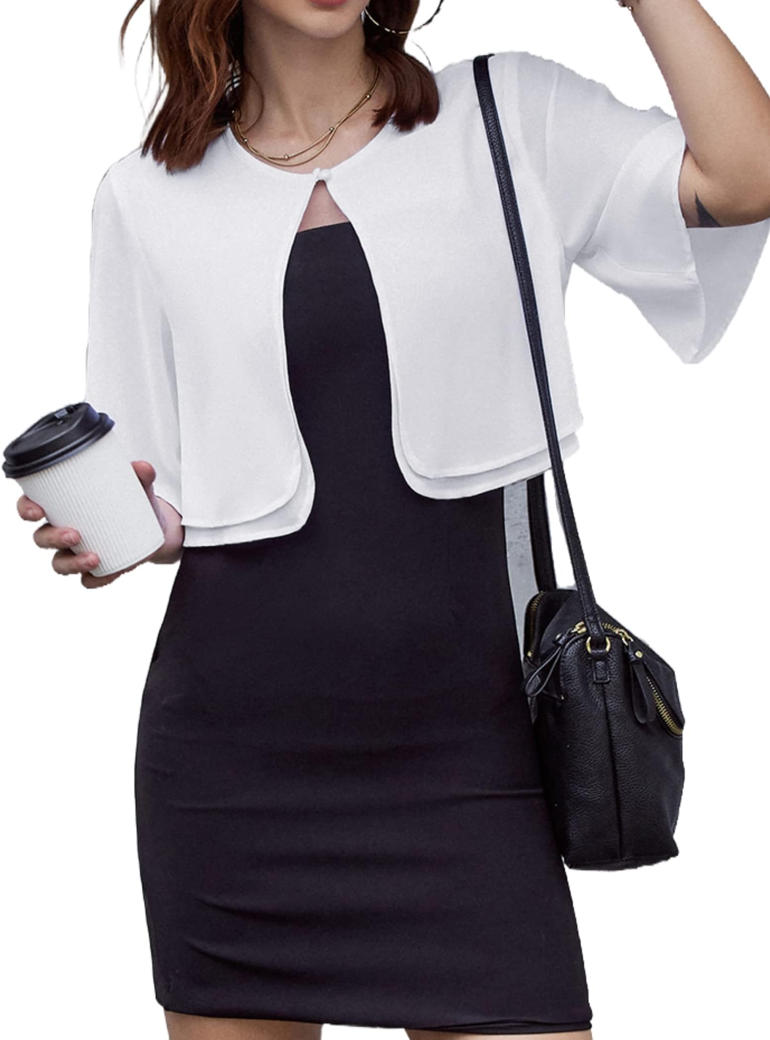 SoTeerWomen's Short Sleeve Sheer Shrug Open Front Bolero Cardigan Summer Chiffon Blouse