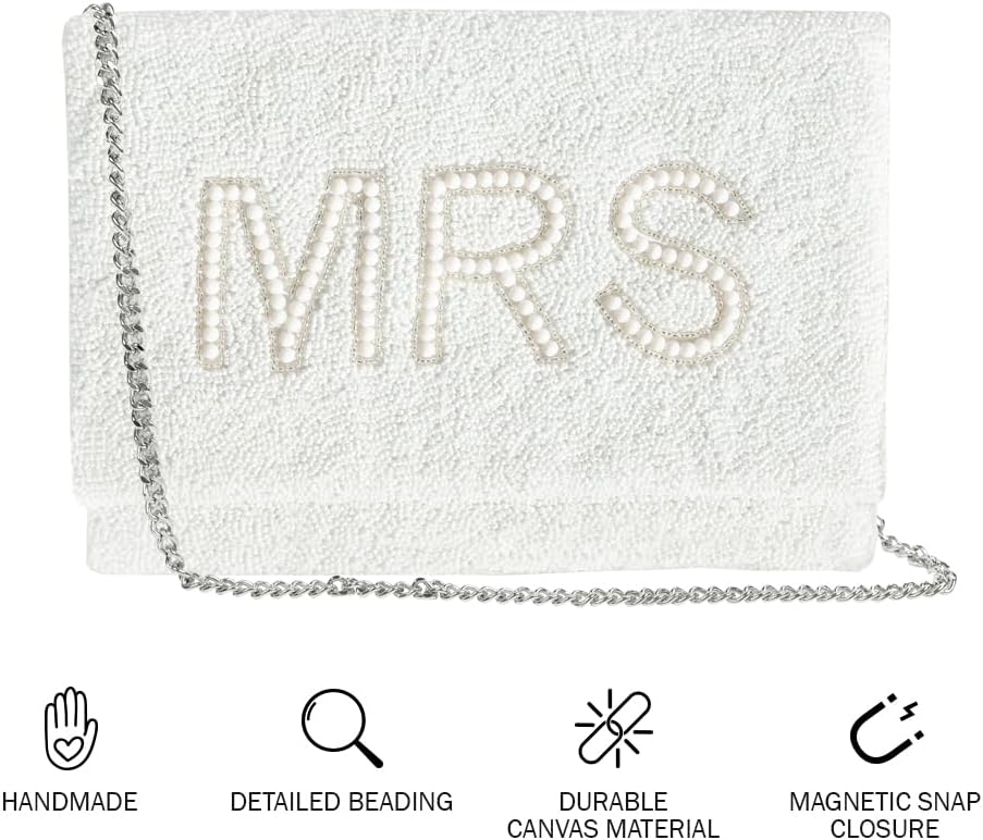 MRS White Beaded Clutch Purse for Wedding Day & Bachelorette, Perfect Bridal Shower Gift - Image 3