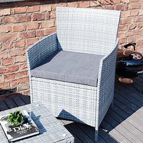 Garden Vida Bali 2 Seater 1 Square Table Rattan Set With Cushions Outdoor Garden Patio Furniture 3Pcs (Grey)