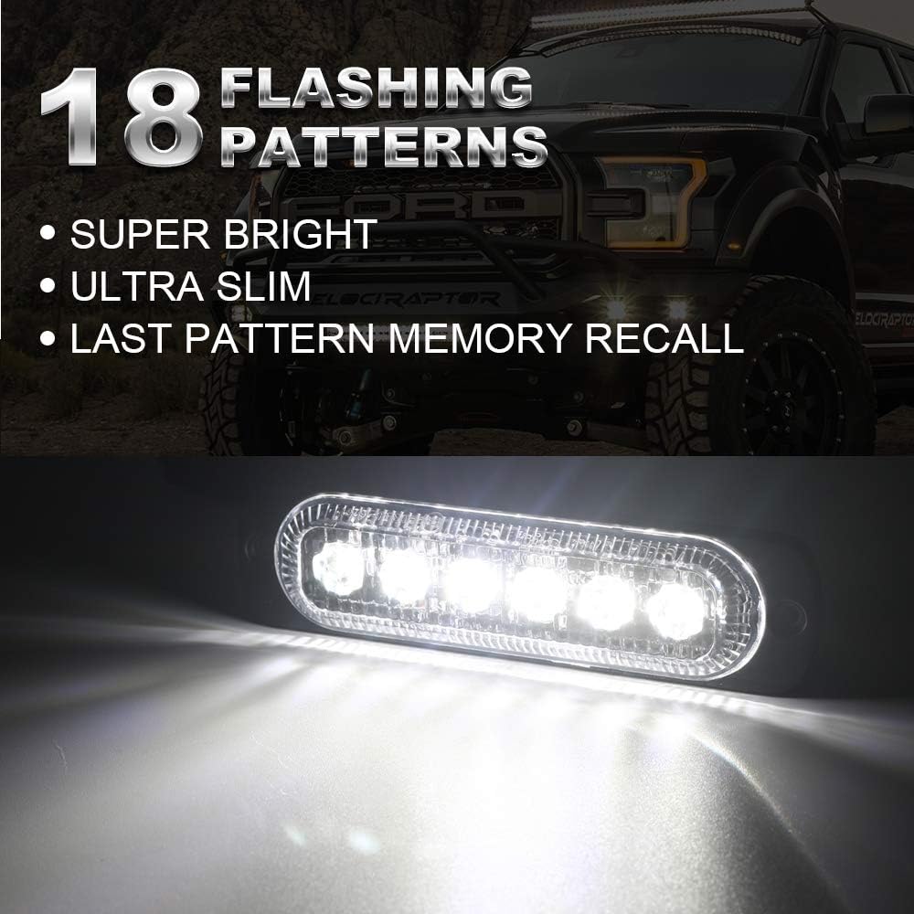 VKGAT 4pcs Sync Feature 6LED Car Truck Emergency Beacon Warning Hazard Flash Strobe Light Surface Mount (White)