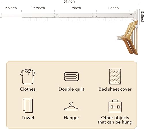 Miniatura 7 de Tendedero de Ropa, Tendedero de Lavandería Montaje en Pared, Perchero de Ropa Montado en la Pared, Retráctil, Plegable (Tri-Fold), Tendedero