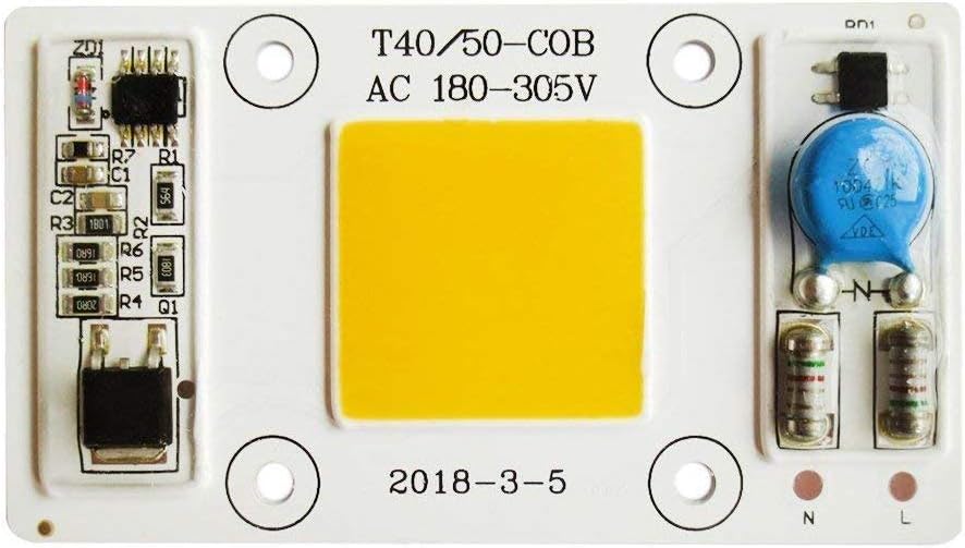 Tesfish 50W LED Light Engine Warm White 170-300V COB Chip Input Integrated Smart IC Driver for Floodlight