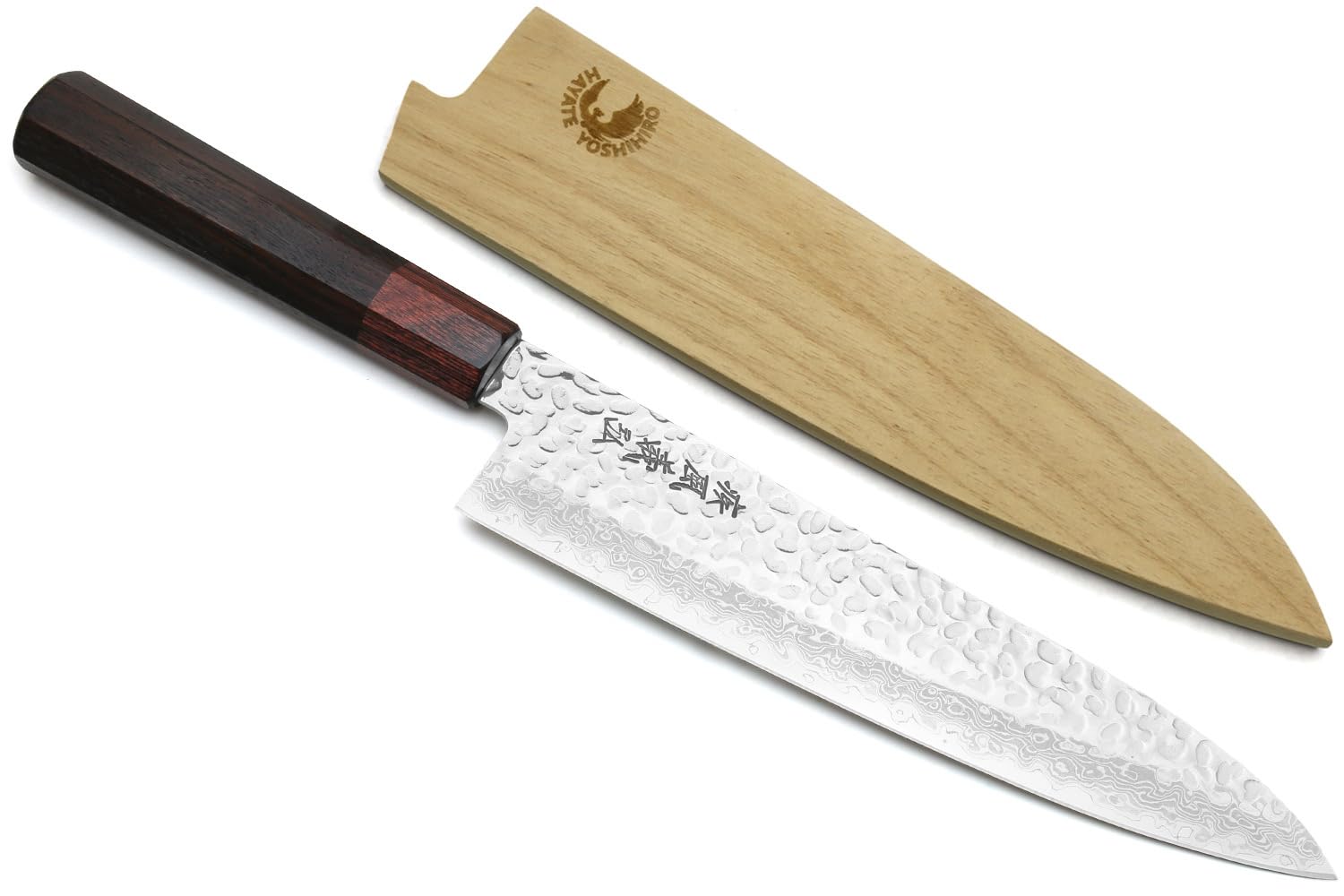 Yoshihiro VG-10 46 Layers Hammered Damascus Gyuto Japanese Chefs Knife (Octagonal Shitan Rosewood Handle) (8.25'' (210mm))