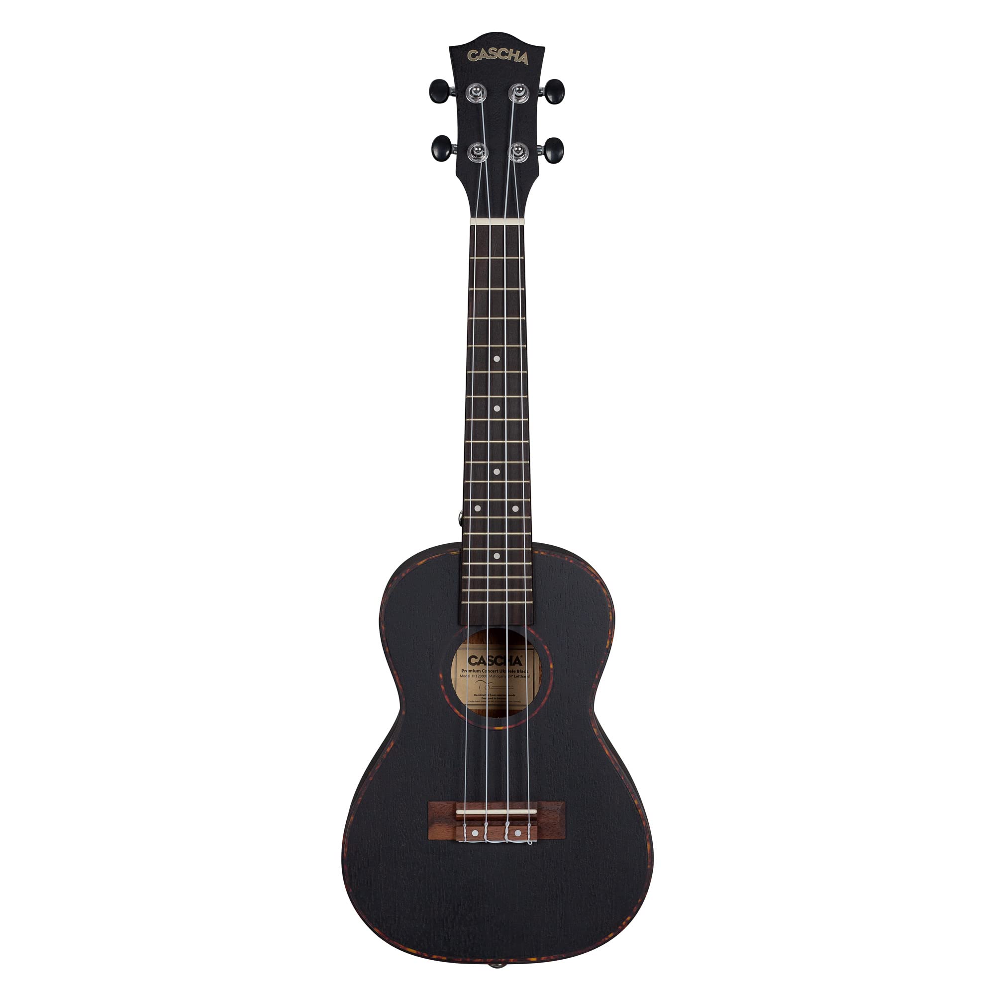 Cascha Mahagoni Konzert Ukulele Erwachsene & Kinder in Schwarz - inkl. 3 Plektren & gepolsterte Tasche - Mahagoniholz-Ukulele für Anfänger & Fortgeschrittene - Aquila Nylon-Saiten