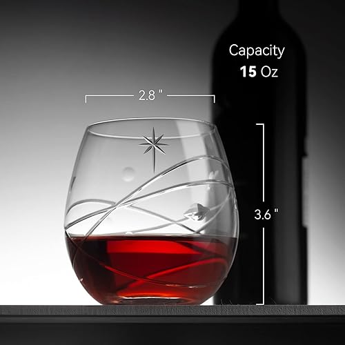 Miniatura 3 de SHOSHIN Juego de copas de vino sin tallo espacial de 4 a 15 onzas, copas de vino cortadas a mano, copa de vino de primera calidad para el entusiasta