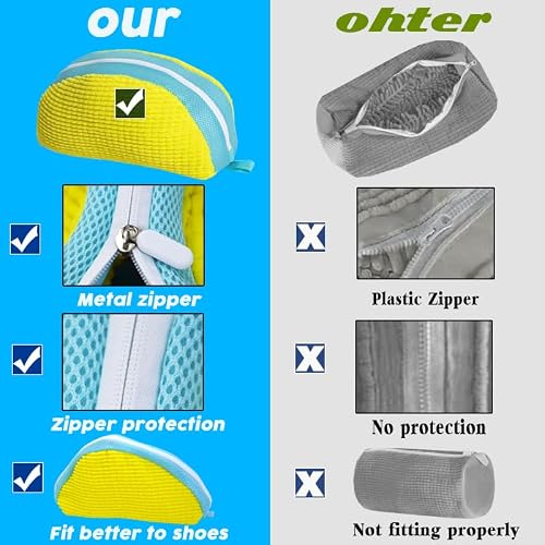 4 Pack Shoes Washing Bag for Washing Machine, Sneaker Laundry Bag for Shoes, Reusable Shoe Laundry Bag for Washer and Dryer, Fluffy Fibers Keep 360° Wrap-around Cleaning for All Shoe Types (Yellow) - Thumbnail 4